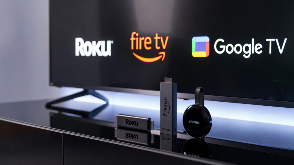 Roku vs Fire TV vs Google TV streaming platform comparison: streaming devices side by side